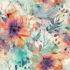 Seamless Floral Design , Watercolor illustration. AI generated Illustration. - 587112114