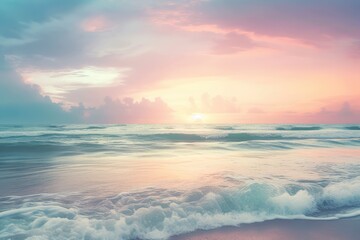 Fototapeta na wymiar Vertical ratio size of sunset background. sky with soft and blur pastel colored clouds. gradient cloud on the beach resort. nature. sunrise. peaceful morning. Instagram toned style. Generative AI