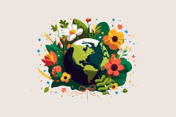 earth with plants and leaves, ecology concept, vector