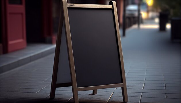 Signboard On The Street. Empty Menu Board Stand. Restaurant Sidewalk Chalkboard Sign Board. Freestanding