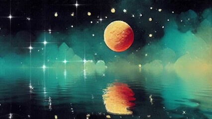 Paper Moon lake stars trippy vj seamless looping animations, weird surreal dreamscape abstracts for music visualizers, acid flashback montages, strange and glitchy effects that hypnotize and inspire