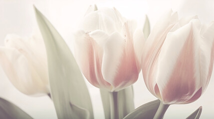 pink tulips on a soft white background, ai generative art, tulip flowers, soft colors