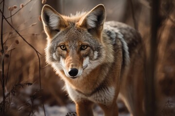 Obraz premium A coyote on the hunt for food. Generative AI