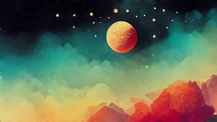 Paper Moon misty trippy vj seamless looping animations, weird surreal dreamscape abstracts for music visualizers, acid flashback montages, strange and glitchy effects that hypnotize and inspire