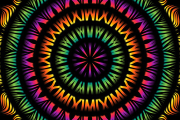 Beautiful caleidoscope symmetrical colourful gradient flowers line art of traditional background batik dayak ornament design template elements