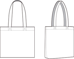 Tote bag fashion flat sketch for tech pack cad - obrazy, fototapety, plakaty