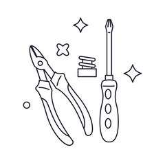 Pliers and Screws Toolkit 2D Outline Illustrations