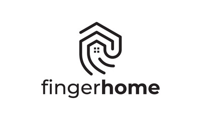 Fototapeta premium fingerprint with home logo smart technology linear style vector design