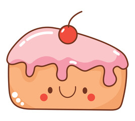 kawaii cherry cake slice