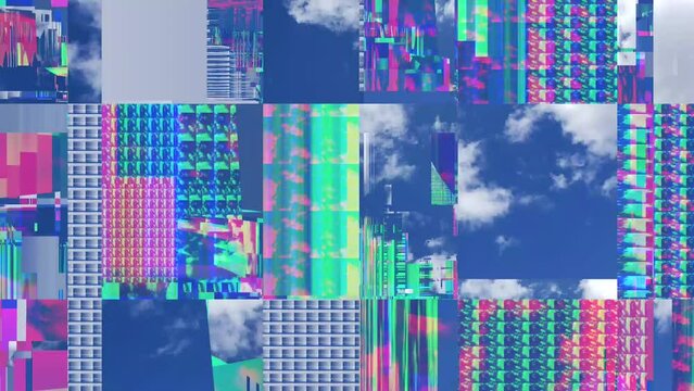 Sky glitch in the matrix Trippy Cyberpunk Solar Punk Cyber Webcore WEirdcore infinite static zooming vj music background visual seamless loop endless animation colorful sky blue pink fractal Sim
