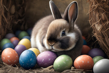 Fototapeta na wymiar easter bunny and easter eggs. generative AI