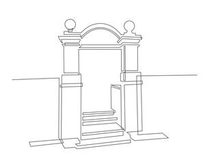 Continuous line drawing of gate in isometric. Nice private entrance. Vector illustration.