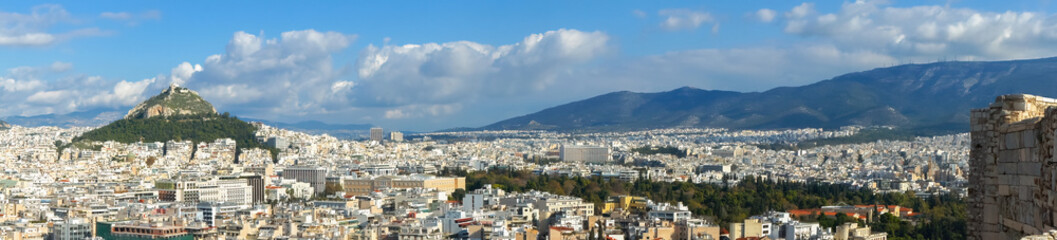 Naklejka premium Panoramic view to Athens Greece from the ancient Acropolis temple Parthenon