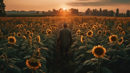 A farmer and his sunflower field