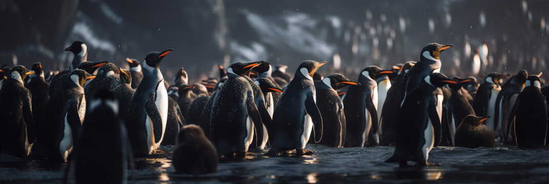 a majestic photography of a group of penguins