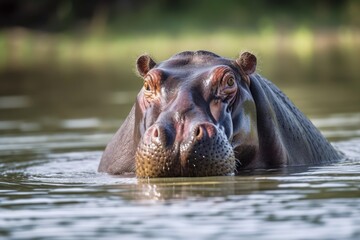 Hippopotamus portrait floating in the water. South Africa, Kenya, and Lake Naivasha. Generative AI