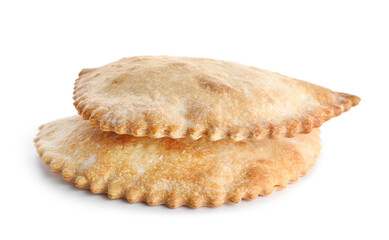 Baked meat empanadas on white background