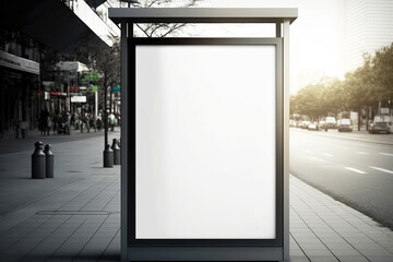 Mockup of blank advertising light box in the city. Generative ai