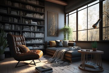 Fototapeta na wymiar cozy space for reading in modern home. Generative ai.