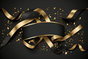Celebration background template with confetti and gold ribbons. luxury greeting rich card. Generative ai. - obrazy, fototapety, plakaty