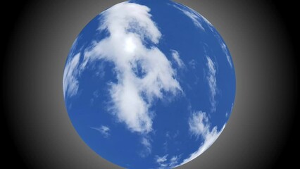 Sky glitch cloudy world blue and white spinning globe orb sphere planet vj music background visual, seamless loop, endless animation colorful sky blue on black gradient background - Powered by Adobe