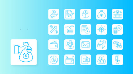 Finance icon collection with blue outline style. finance, growth, balance, banking, coin, currency, dollar. Vector illustration
