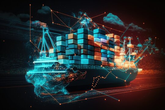 Transportation and logistic network distribution ai digital future network of cargo containers logistics transport import export concept. Generative ai.