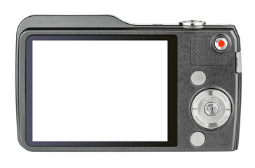 Digital compact camera with empty screen isolated on transparent background