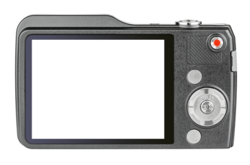 Digital compact camera with empty screen isolated on transparent background