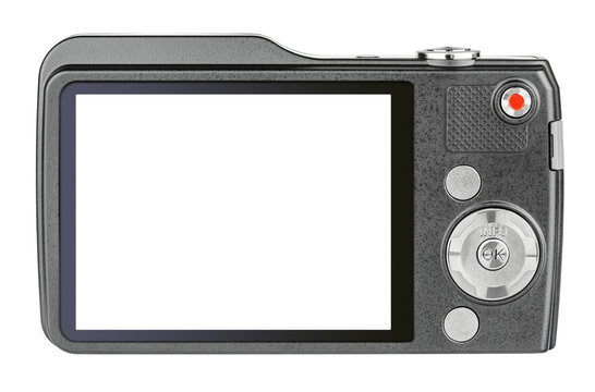 Digital compact camera with empty screen isolated on transparent background