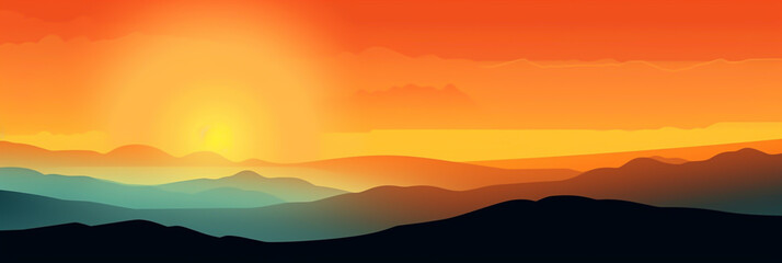 Fototapeta na wymiar sunrise background, horizontal layout banner with copy space, generative ai