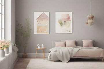 living room interior, watercolor, pastel color - Generative AI