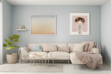 living room interior, watercolor, pastel color - Generative AI