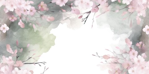 Watercolor cherry blossoms creating a background with space for Copy  - Generative AI Art