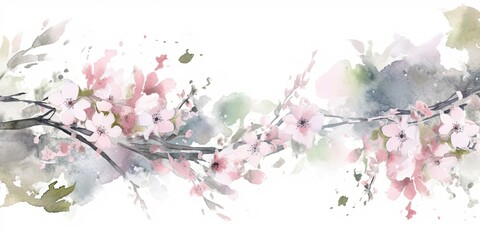 Obraz na płótnie Canvas Watercolor cherry blossoms creating a background with space for Copy - Generative AI Art