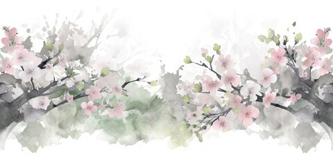 Fototapeta premium Watercolor cherry blossom floral background Generative Art