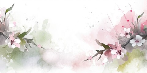 Watercolor Flowers creating a background with space for Copy  - Generative AI Art