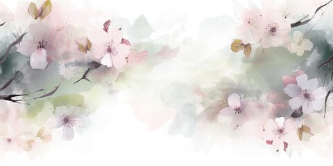 Watercolor cherry blossom floral background Generative Art