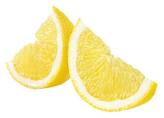 Slices of lemon citrus fruit isolated on transparent background