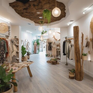 thrifty, eco friendly, sustainable, fashion store and display, ai generated