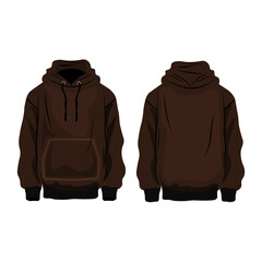 Dark brown color hoodie for men, front and back view, vector illustration