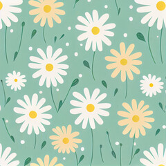 Fototapeta na wymiar Simple seamless delicate daisy themed pattern, Generative AI