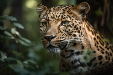 Fototapeta na wymiar Amur Leopard summer portrait. Generative AI