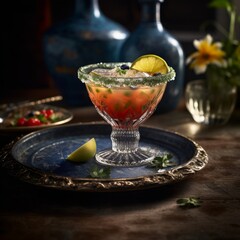 A refreshing margarita with lime. Generative AI. 