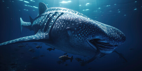 Naklejka premium amazing photography of a cyborg Whale in the ocean, sea, futuristic, robot implants