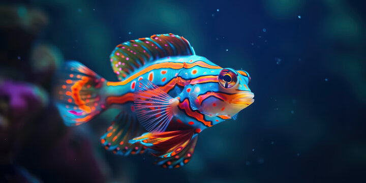 amazing photography of majestic colorful Mandarin fish in the ocean.
