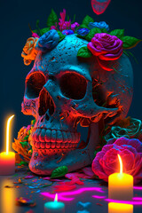 mexican skull with roses ia generativo