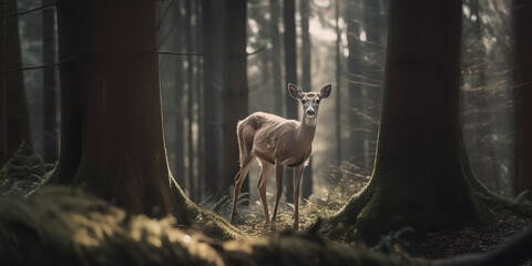 photography of a deer in the forest.