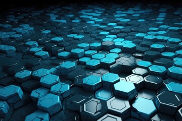 modern blue and black hexagonal tile pattern background. Generative AI