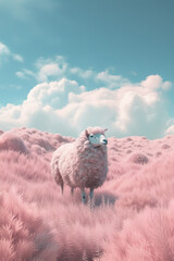 Fototapeta premium This Minimalistic Sheep Poster features a cute and funny drawing of a happy baby sheep. With its adorable design, it's the perfect addition to any room that needs a touch of playful charm.